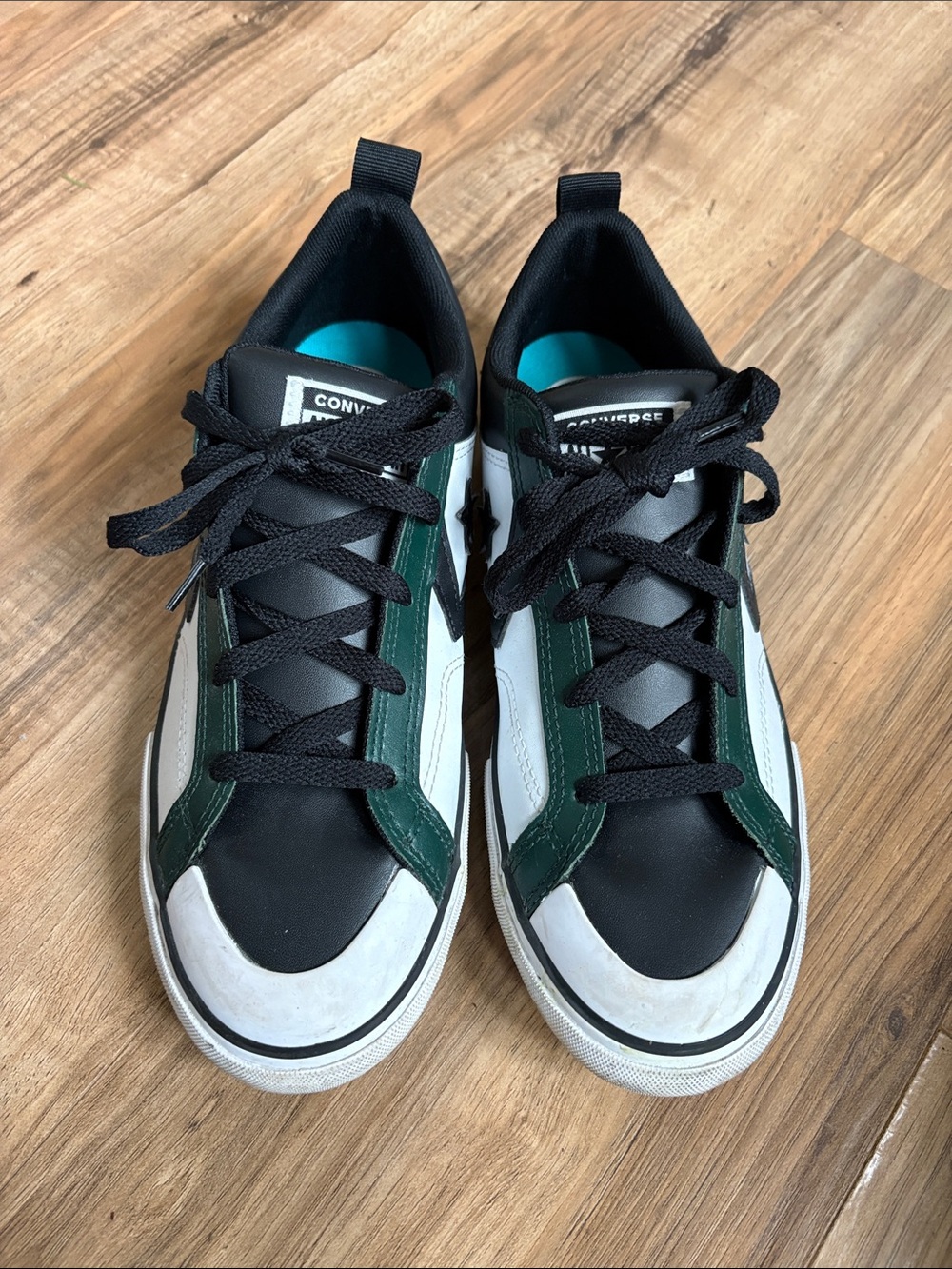Converse Men’s Low-Top Sneakers — Black, White & Green Accent